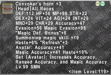 Convoker's Horn +3 description.png